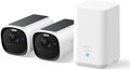 eufy Security Kamera, Weiß/Schwarz, Cam E40 2- -Set mit Homebase 2, kabellose 2K Solar für außen, mit integriertem Solarpanel