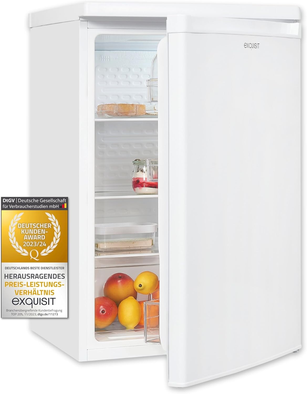 Exquisit Kühlschrank, 126 L, Weiß, Vollraum KS16-V-040D weiss, Volumen, ohne Gefrierfach freistehend, Gemüsefach