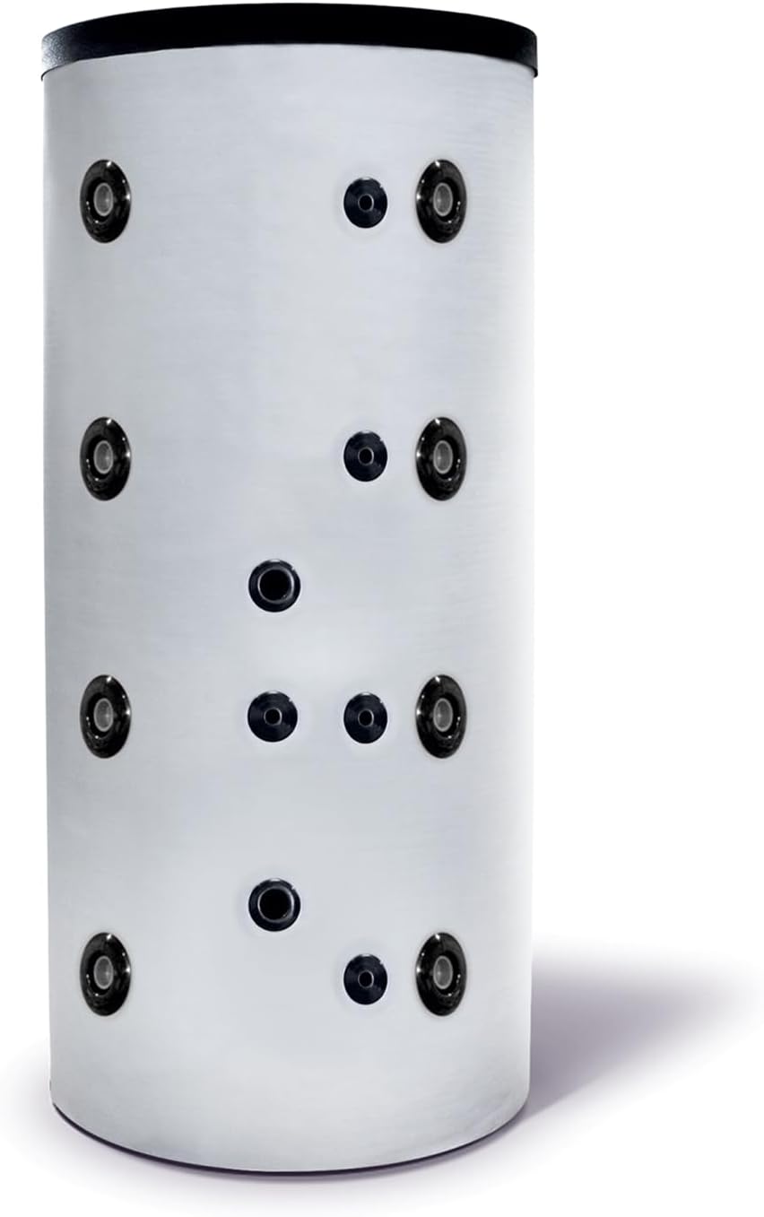 SUNEX Pufferspeicher, 300 L, 1 W, Weiß/Schwarz, ® für Heizung und Warmwasser, mit ärmetauscher, bis 95°C, mit Wärmedämmung