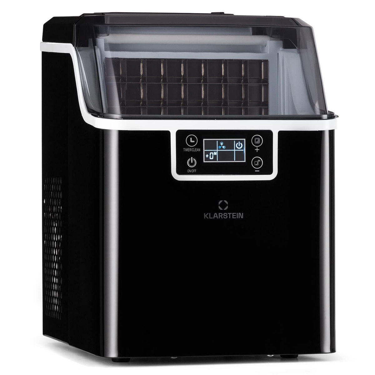 Klarstein Eismaschine, 3,2 L, 20 kg, Schwarz/Silber, Eiswürfelmaschine für Zuhause Camping Gastro, Schnelle Mini