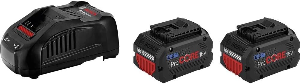 Bosch Professional Elektrowerkzeug, 5.5 Ah, 18 V, schwarz/rot, System Akku Starter-Set: 2x ProCORE Akku + Ladegerät GAL