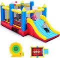 AKEYDIY Hüpfburgen, Blau/Rot/Gelb, Große Hüpfburg für Kinder 3-12, Große Rutsche & Großes Trampolin, Aufblasbare Springburg mit Gebläse