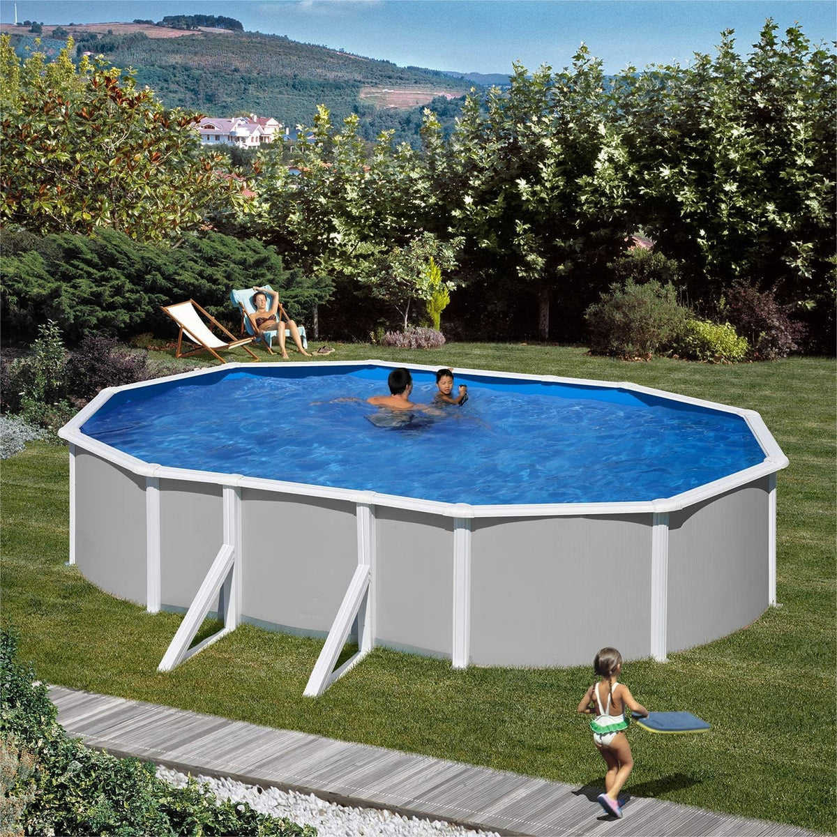 Paradies Pool Stahlrahmenpool, 300x500x132 cm, 0,4 mm, grau/blau, ® Gre Giant oval (Ø x H), Komplettset, Stahlwandbecken grau