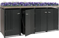 Mendler Mülltonnenbox, 125x260x84 cm, 95 kg, Anthrazit, 4er-Mülltonnenverkleidung HWC-O67, mit Pflanzkasten, Metall