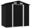 Gerätehaus Gecheer, 204 x 132 x 186 cm, Verzinkter Stahl, Schwarz/Grau, Gartenschuppen Anthrazit Stahl Wetterfest Gartenh