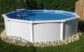 Family Pool Stahlrahmenpool, 450 x 120 cm, Weiß/Blau, Stahlwandbecken 'Kreta' rund inkl. Skimmer/breiter Handl