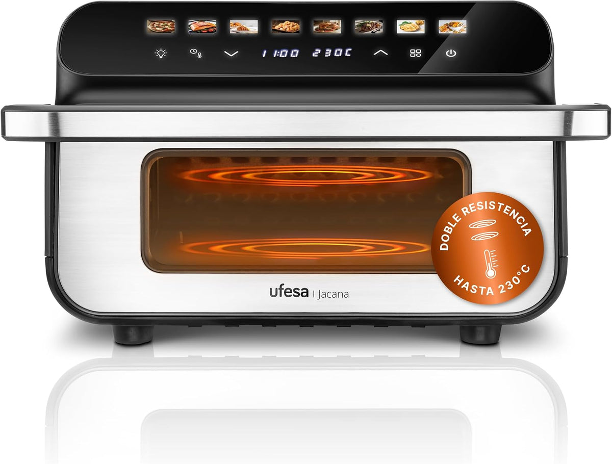 Ufesa Backofen, 28 cm, 10 L, Schwarz/Silber, Jacana Heißluftfritteuse, Airfryer XXL mit Doppelheizung, Elektrischer Mini