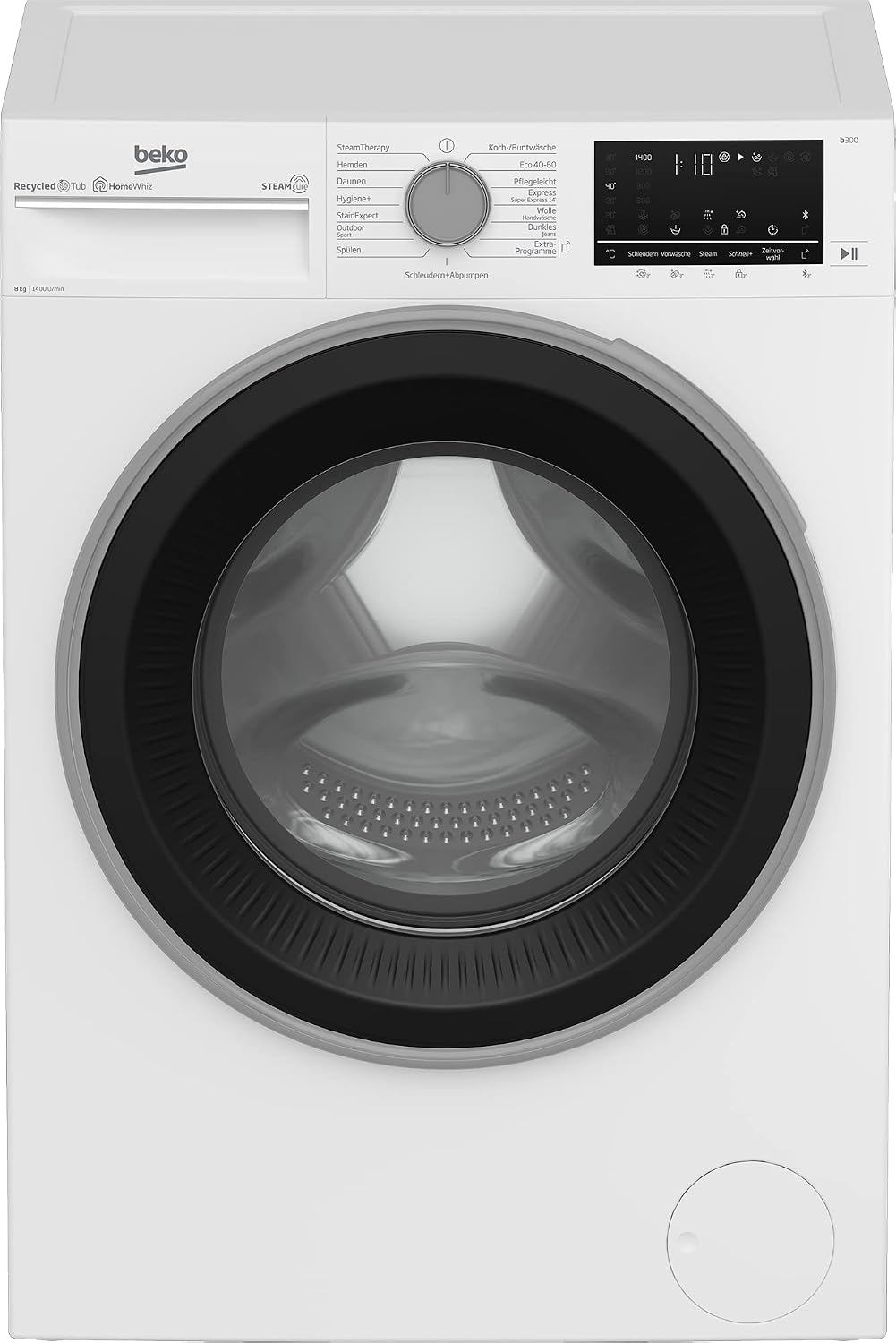 Beko Waschmaschine, 8 kg, Weiß, B3WFU58415W1 b300, Waschvollautomat, Restzeitanzeige, Schleuderwahl, 1400 U/m