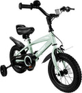 BODIOO Fahrrad, 12 Zoll, 97 cm, Hellgrün/Schwarz, Kinder Kinder mit verstellbarem Sitz, Dualbremsen, Stützrädern