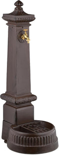 Relaxdays Brunnen & Kaskaden, 100x44,5x38 cm, Braun/Gold, Standbrunnen antik, mit Wasserhahn & Becken, HxBxT:, Wasserzapfsäule Garten