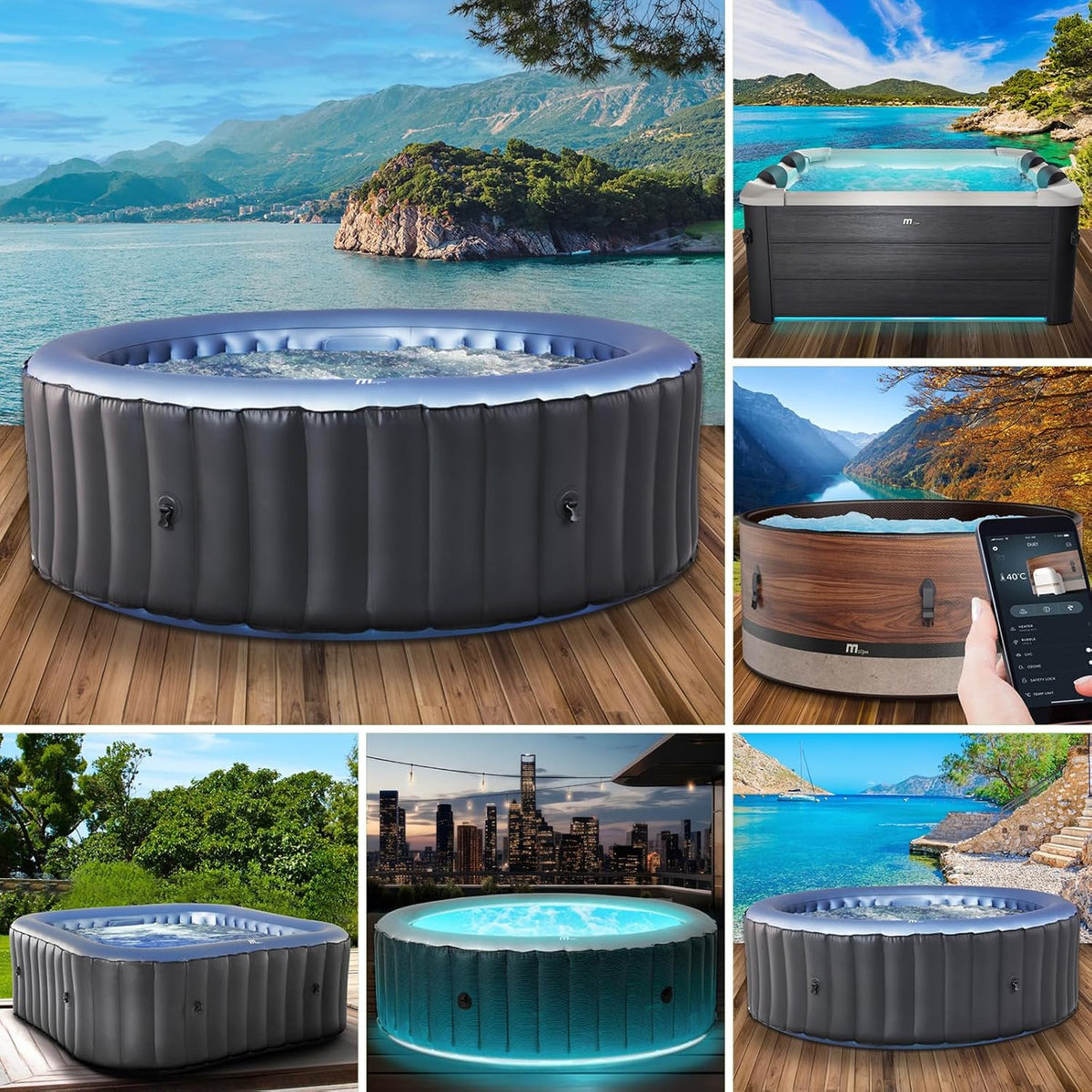 BRAST Aufblasbare Pools, 224 cm, 158142, Whirlpool aufblasbar MSpa, 4-8 Personen, viele Modelle rund und eckig, Ø 125