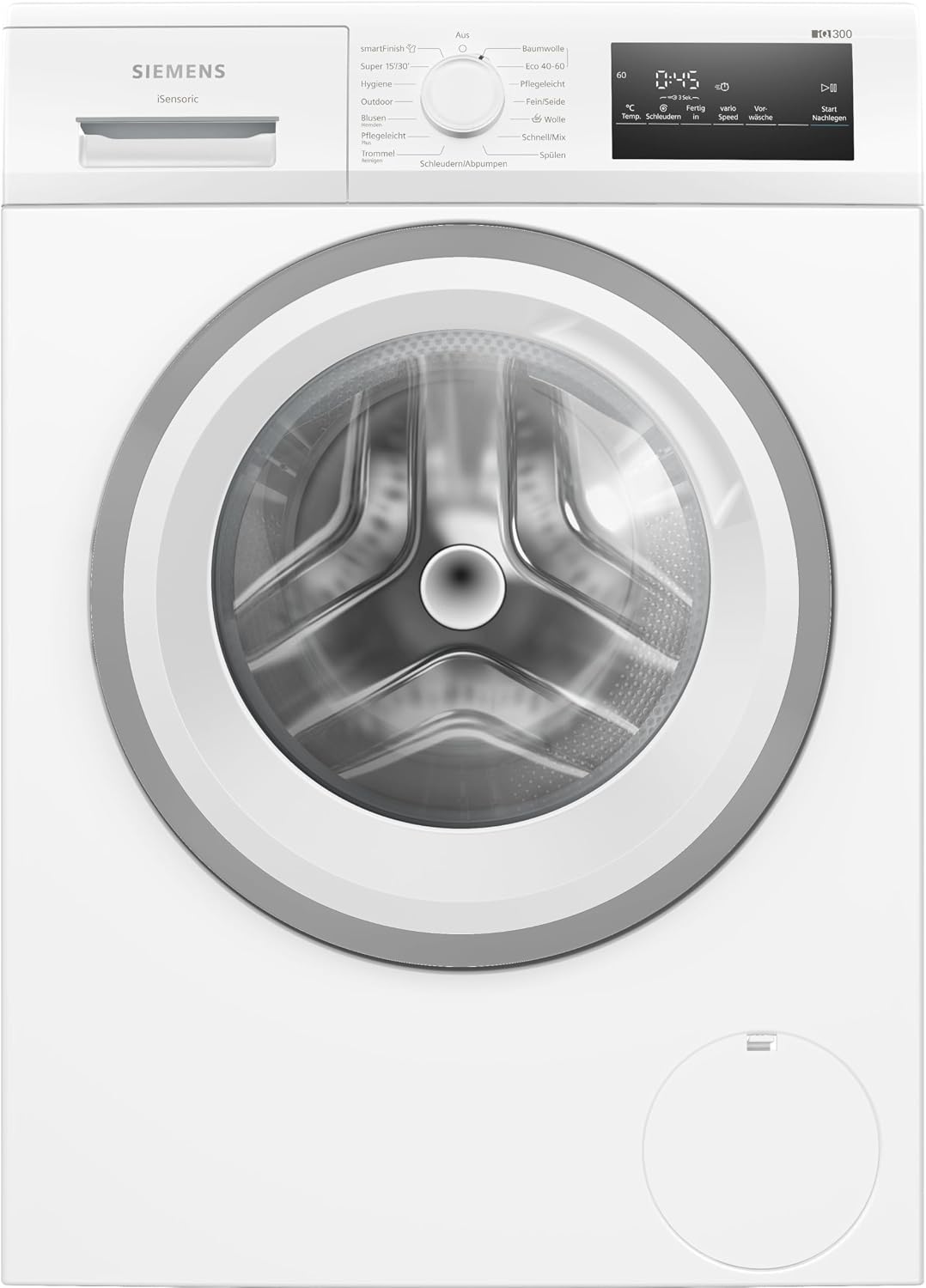 SIEMENS Waschmaschine, 60 cm, 8 kg, Weiß, WM14N127 iQ300, Frontlader mit Fassungsvermögen, 1400 UpM, speedPack L