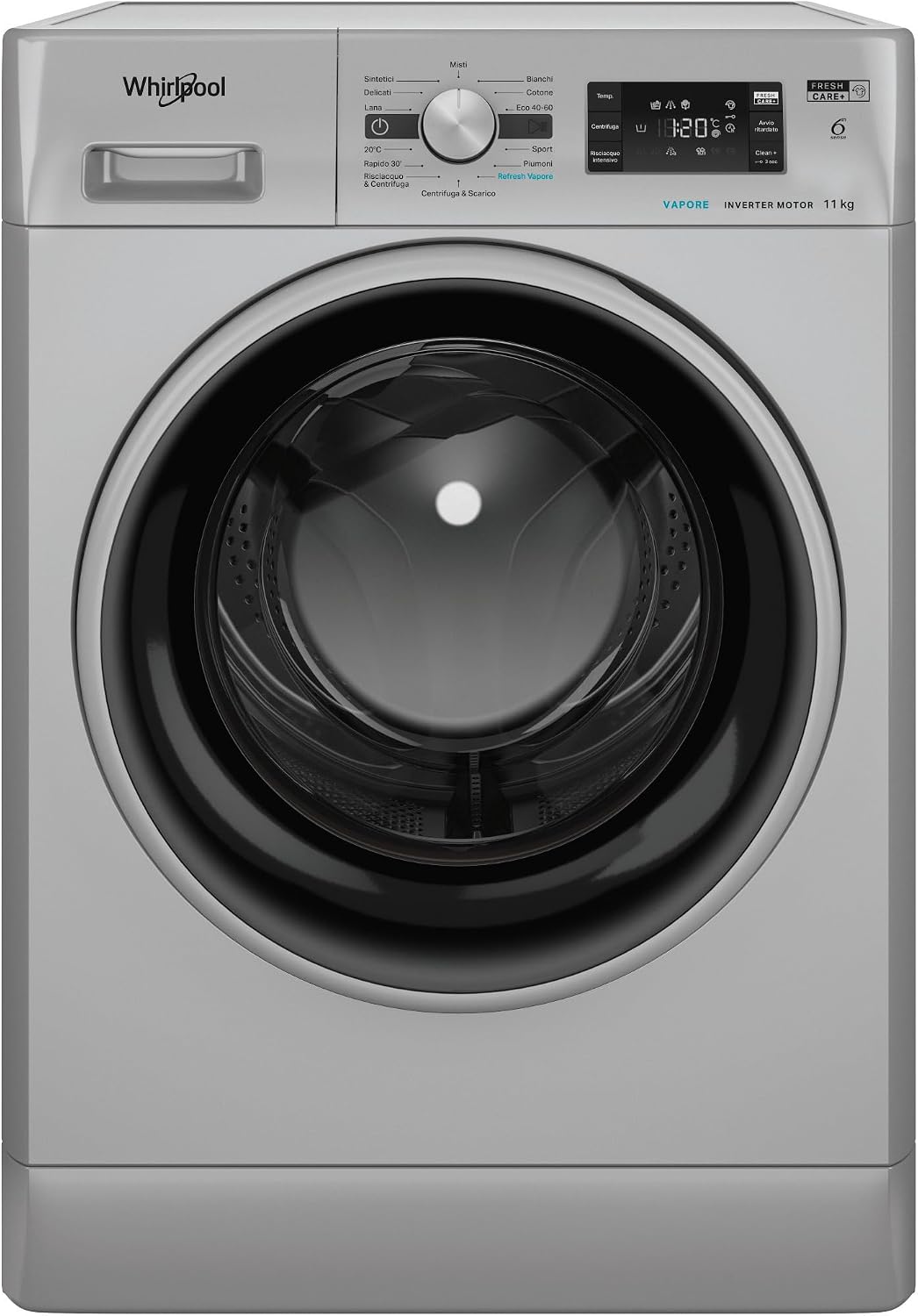 Whirlpool Waschmaschine, 59,5 cm, 60,5 cm, 85,0 cm, 11 kg, Silber/Schwarz, FFB 116 Silver IT -, freistehend, Frontlader