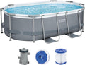 Bestway Stahlrahmenpool, 305 x 200 x 84 cm, grau, Power Steel Frame Pool Set, oval, mit Filterpumpe, 5614A