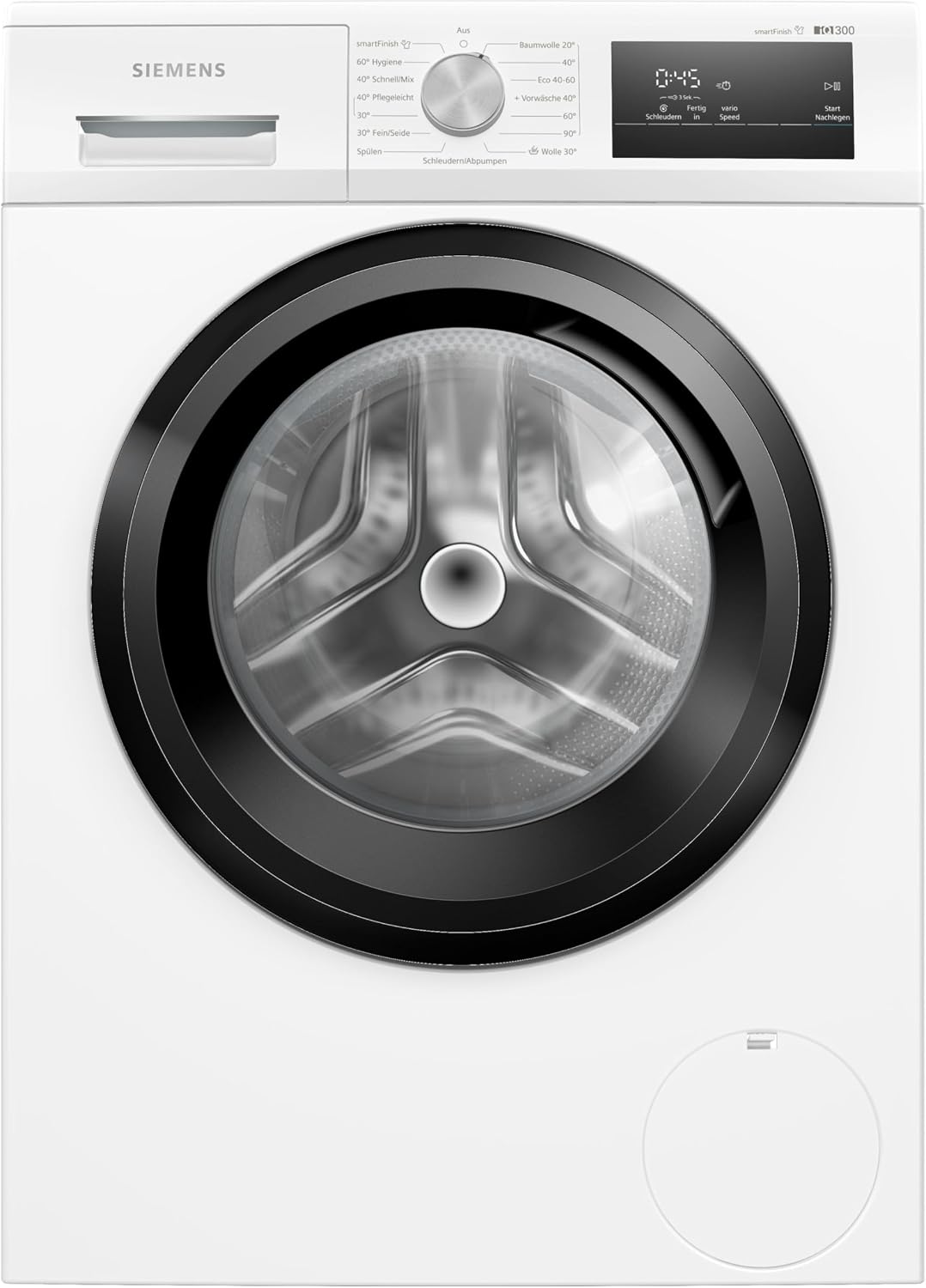 SIEMENS Waschmaschine, 60 cm, 8 kg, Weiß/Schwarz, WM14N001 iQ300, Frontlader mit Fassungsvermögen, 1400 UpM, speedPack L
