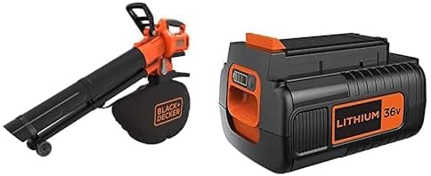 Black+Decker Laubbläser, 45l, 36 V, Orange/Schwarz, Bundle of Akku-Laubsauger/ mit Häcksler BCBLV36B ( Fangsack