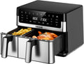 DEIME Heissluftfritteuse, 3,5 L, 10 L, Schwarz/Silber, Heißluftfritteuse 2 Kammern Airfryer Doppelkammer, 5 & ) für 2 Gerichte gleichzeitig fertig