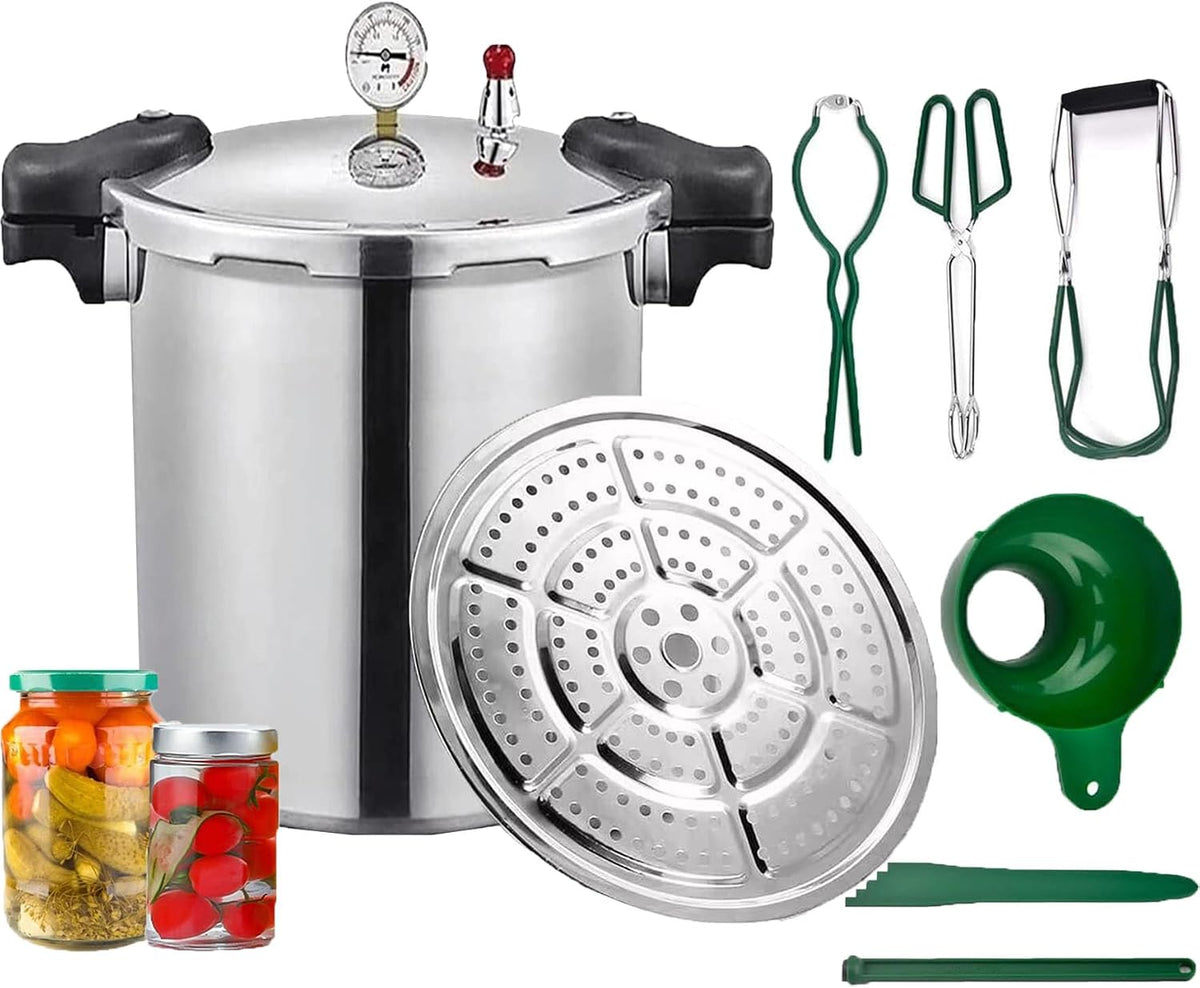GHKWXUE Gasherd, Poliertes Aluminium, Silber/Grün, 25 Quart Schnellkochtopf & Induktionskompatibel gebaut, Lieferung aus DE