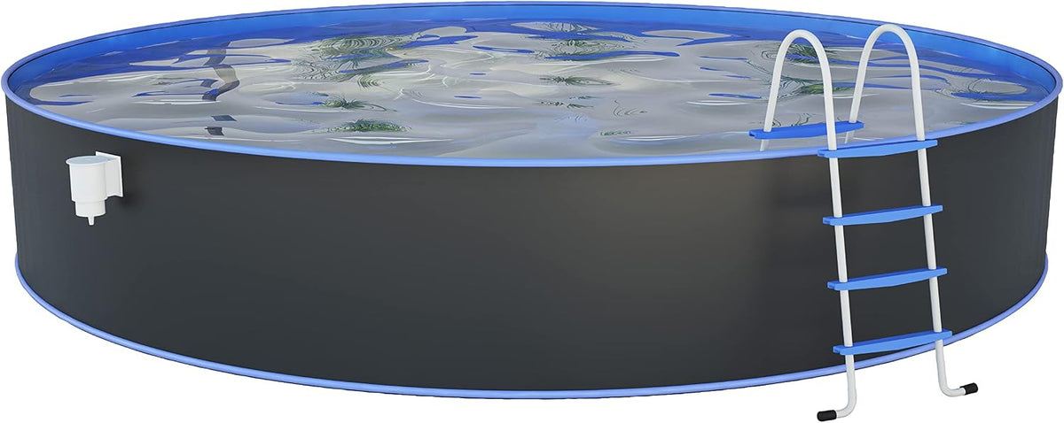 STEINBACH Stahlrahmenpool, 450 x 120 cm, 17.200 l, Grau/Blau/Weiß, Stahlwandpool Set Nuovo, 011111G, Runder Pool in Grau für bis zu Wasserinhalt