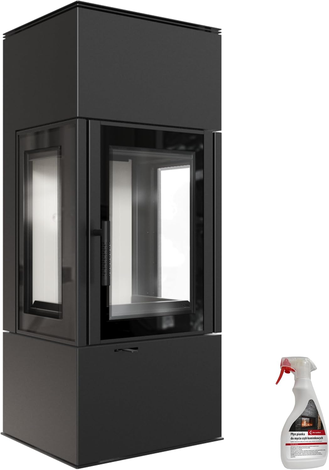 kratki Kaminofen, 150 mm, 8 kW, Schwarz, Thor View, freistehend mit Panoramascheibe, Wirkungsgrad 83%, BImSchV 2