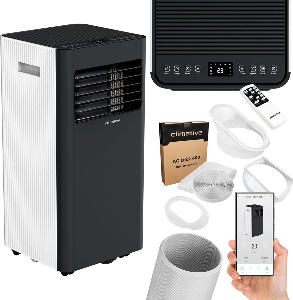 Climative Klimaanlage, 2,9 kW, 29 m, Schwarz/Weiß, Mobile mit Abluftschlauch 10000 BTU Portable Air