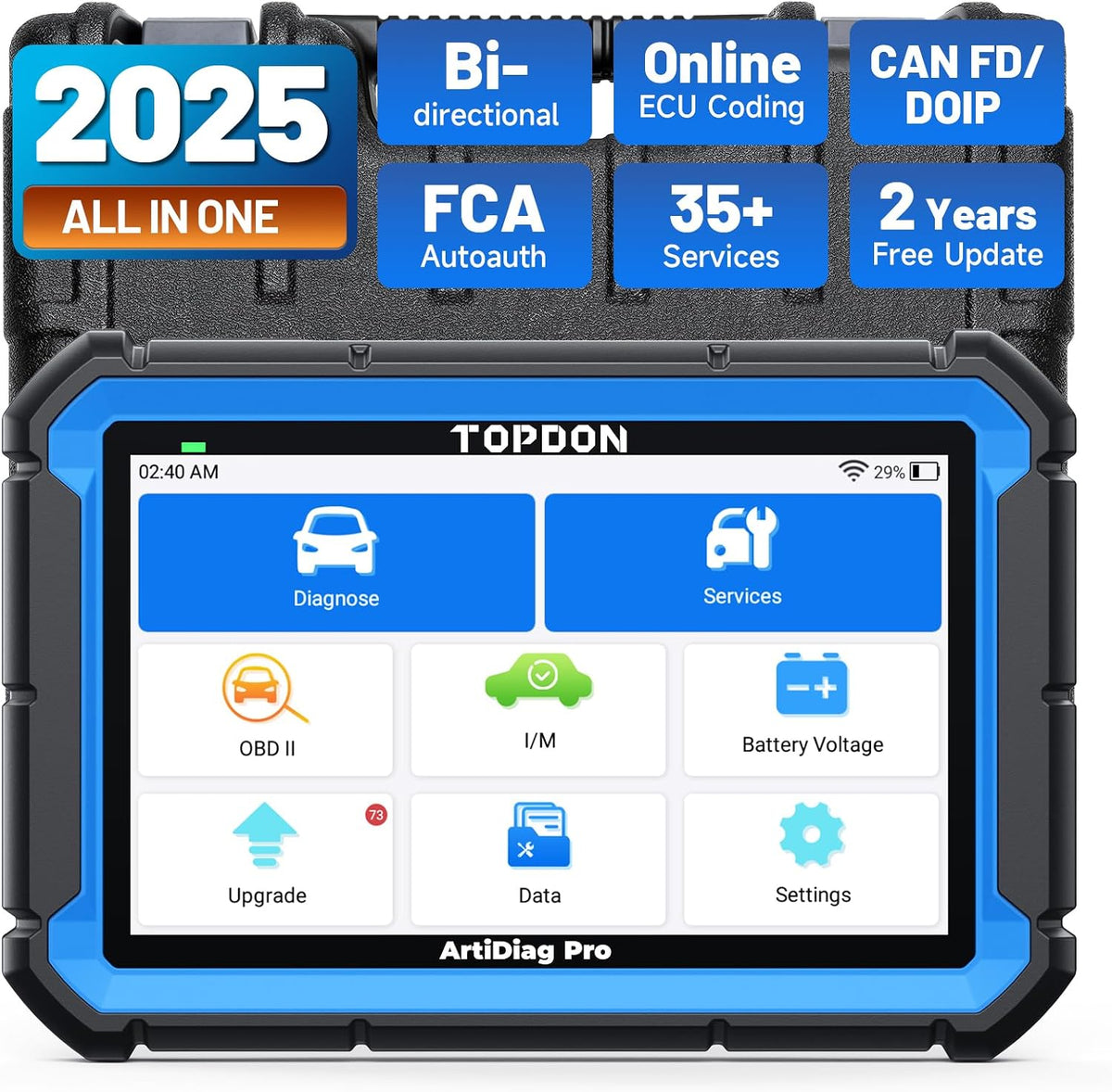 TOPDON OBD-II Diagnosewerkzeuge, Schwarz/Blau, Diagnosegerät Auto ArtiDiag Pro, Online-Codierung&Bidirektionale Steuerung