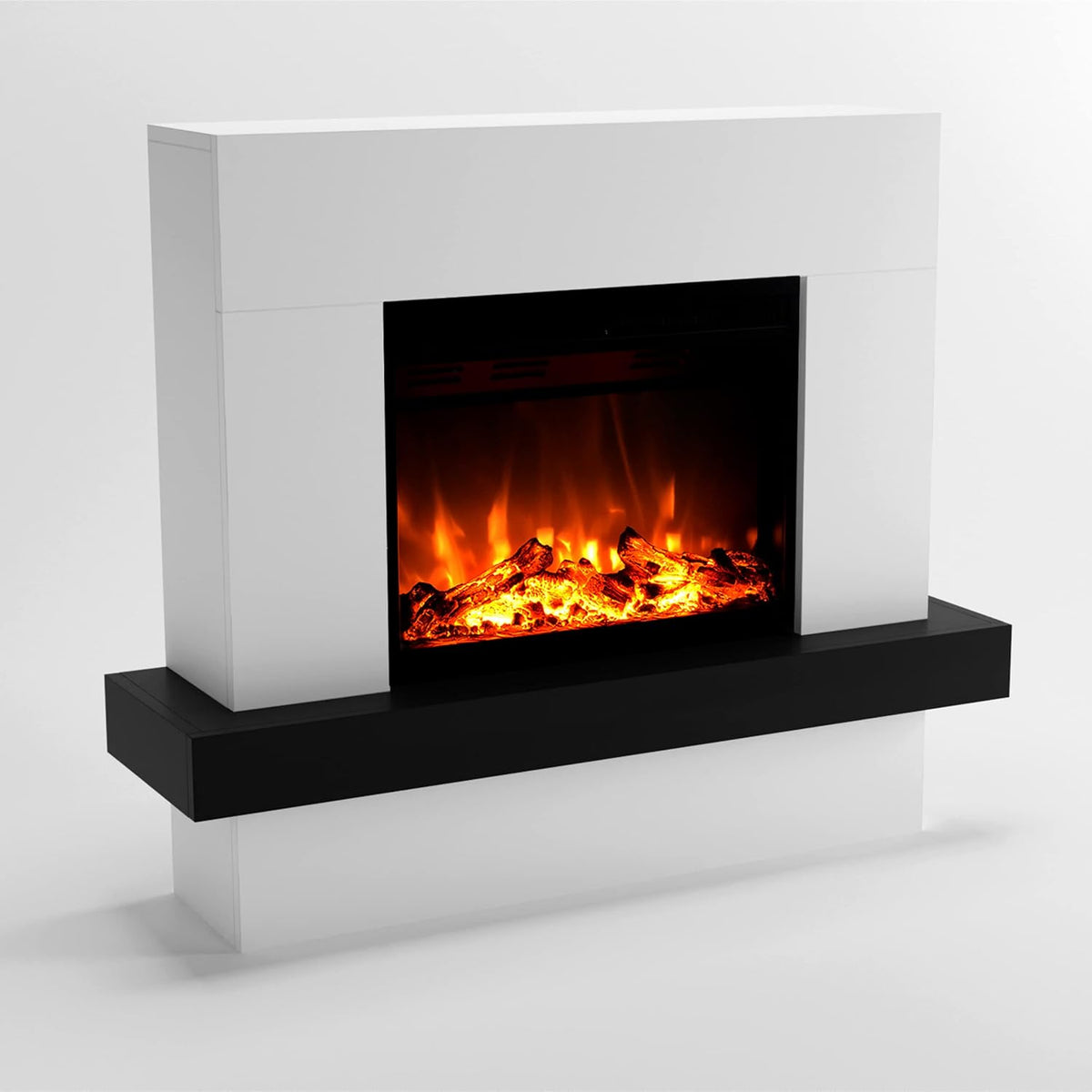 GLOW FIRE Elektrokamin, 114x97x32 cm, Weiß/Schwarz, mit Heizung und Kaminfeuer (Standkamin Pandora) -, Heizlüfter