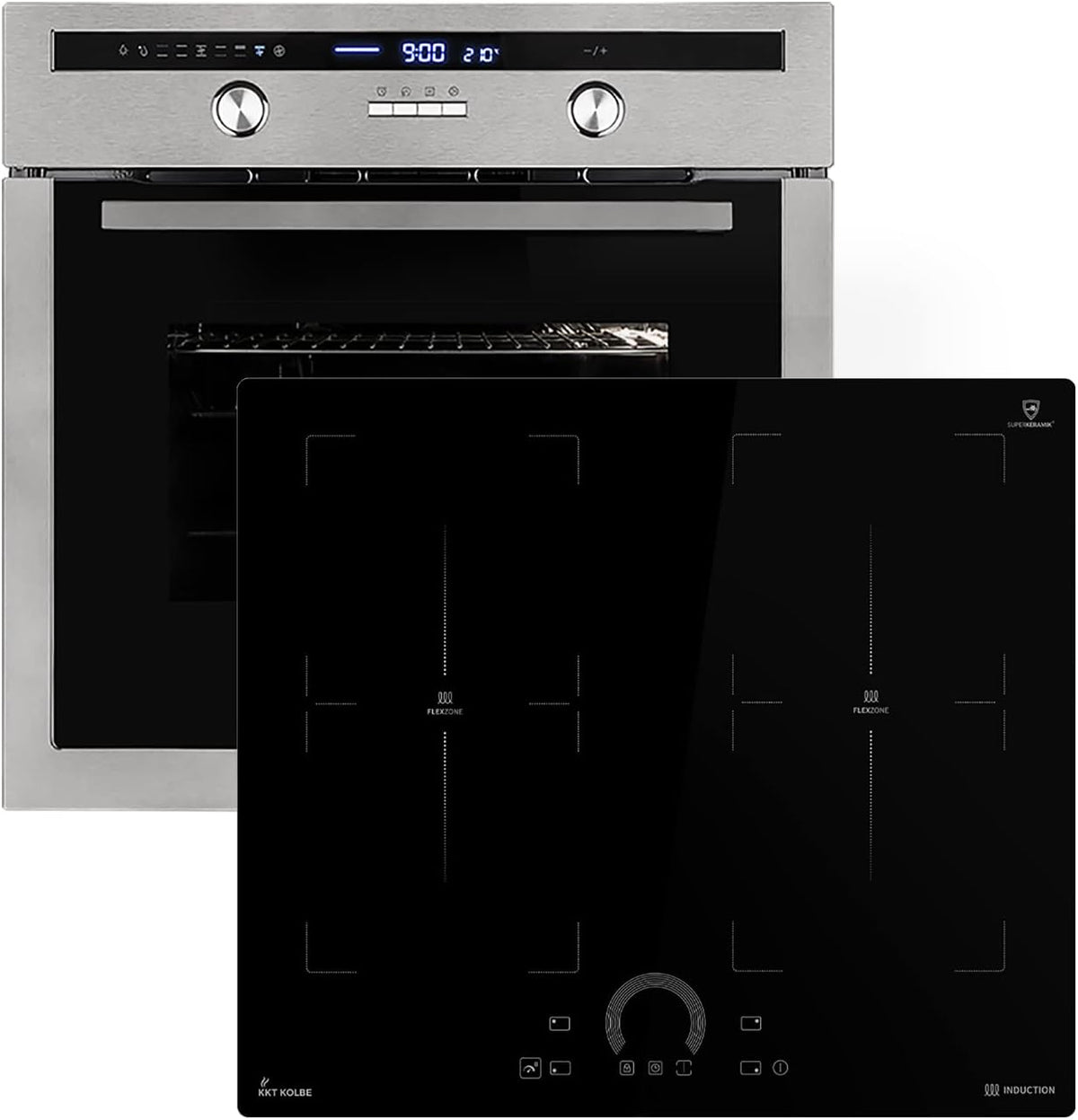 KKT KOLBE Backofen, 60 cm, 59 cm, Schwarz/Silber, Autarkes Herdset: Einbau EB8013ED + Induktionskochfeld, Drehspieß