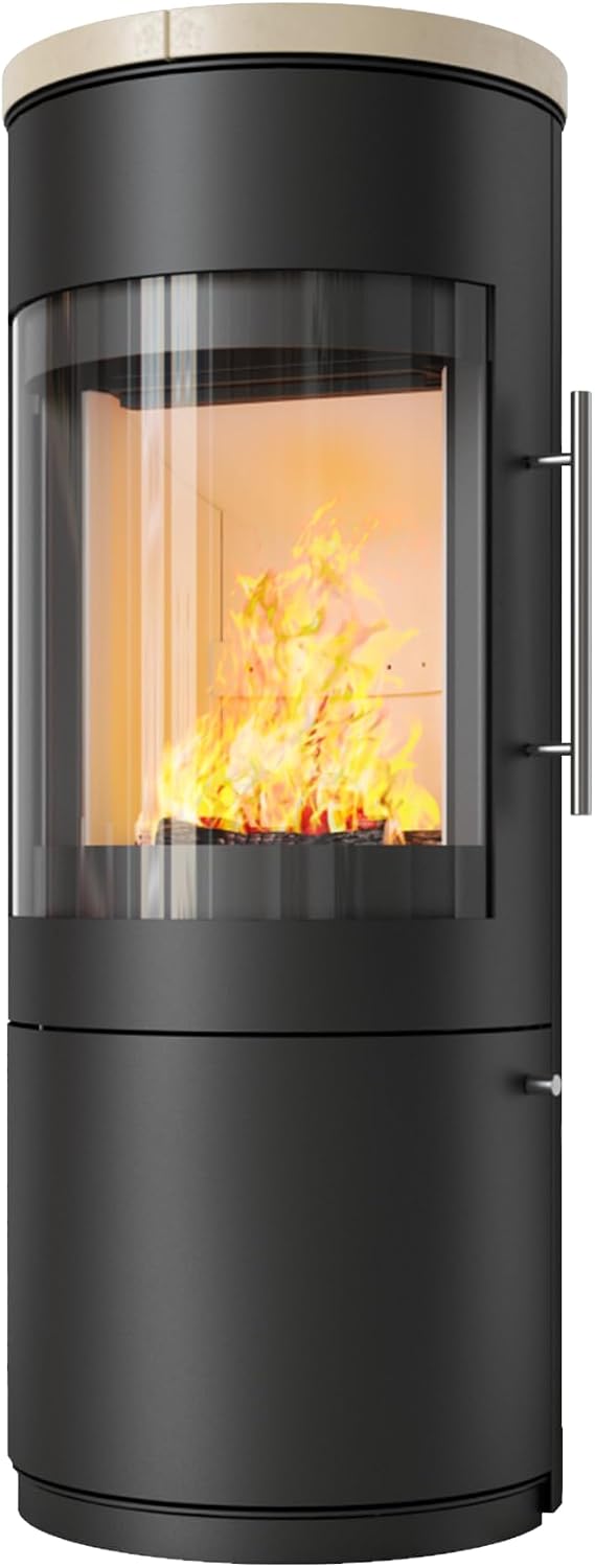 HARK Kaminofen, 6 kW, Creme/Graphit, 110 ECOplus - Ofenkacheln: Creme - Korpus: Graphit