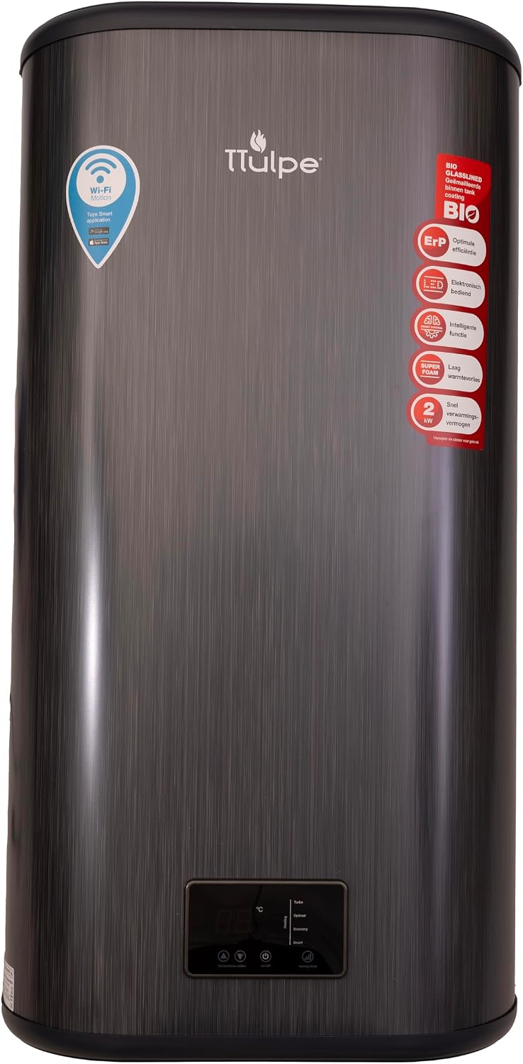TTulpe Warmwasserspeicher, 80 Liter, Schwarz, Shadow 80-V Flach- senkrecht Wi-Fi