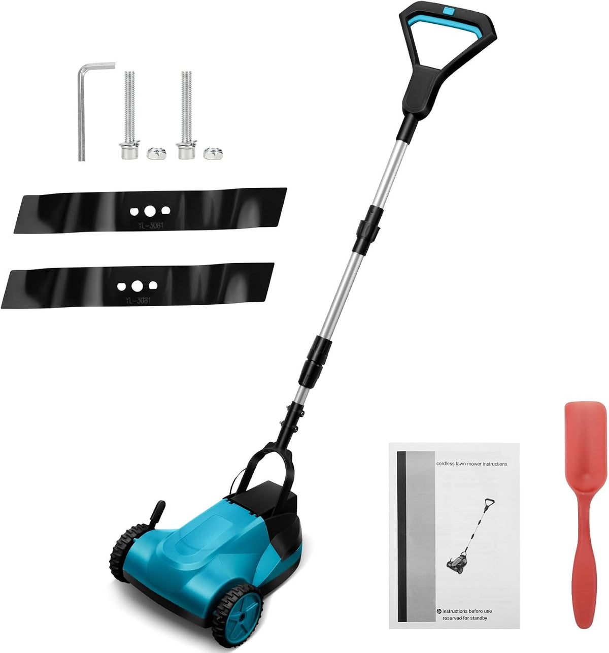 Kistrba Rasenmäher, 21 cm, 50 m, 26 mm, 41 mm, Blau/Schwarz, Akku- für Makita 18 V Lithium-Akku(Ohne Akku), Bürstenloser Hand für Rasenflächen bis zu