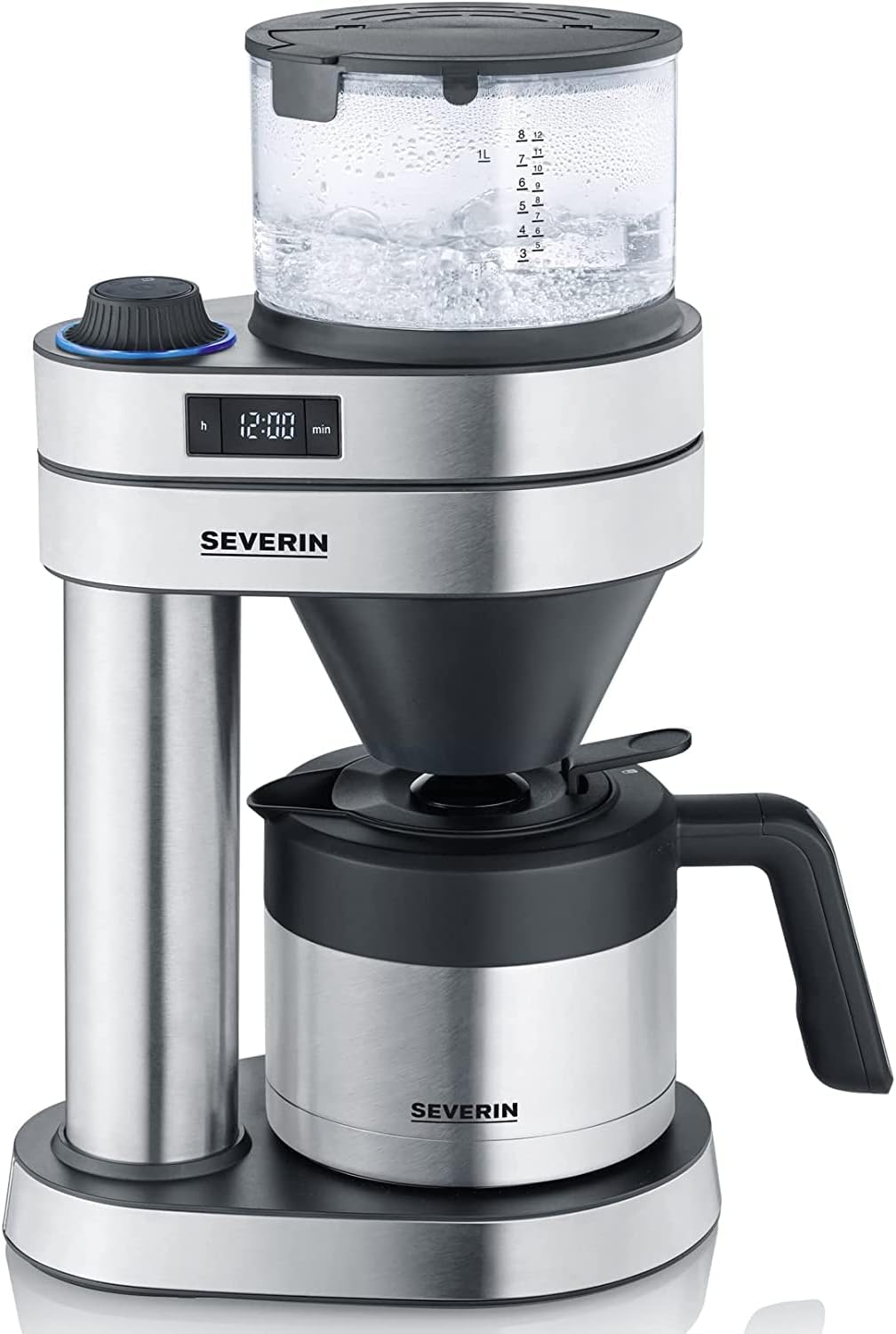 SEVERIN Kaffeemaschine, 1l, Edelstahl-gebürstet/Schwarz, Filter 'Caprice' mit Thermokanne, wie von Hand aufgebrüht