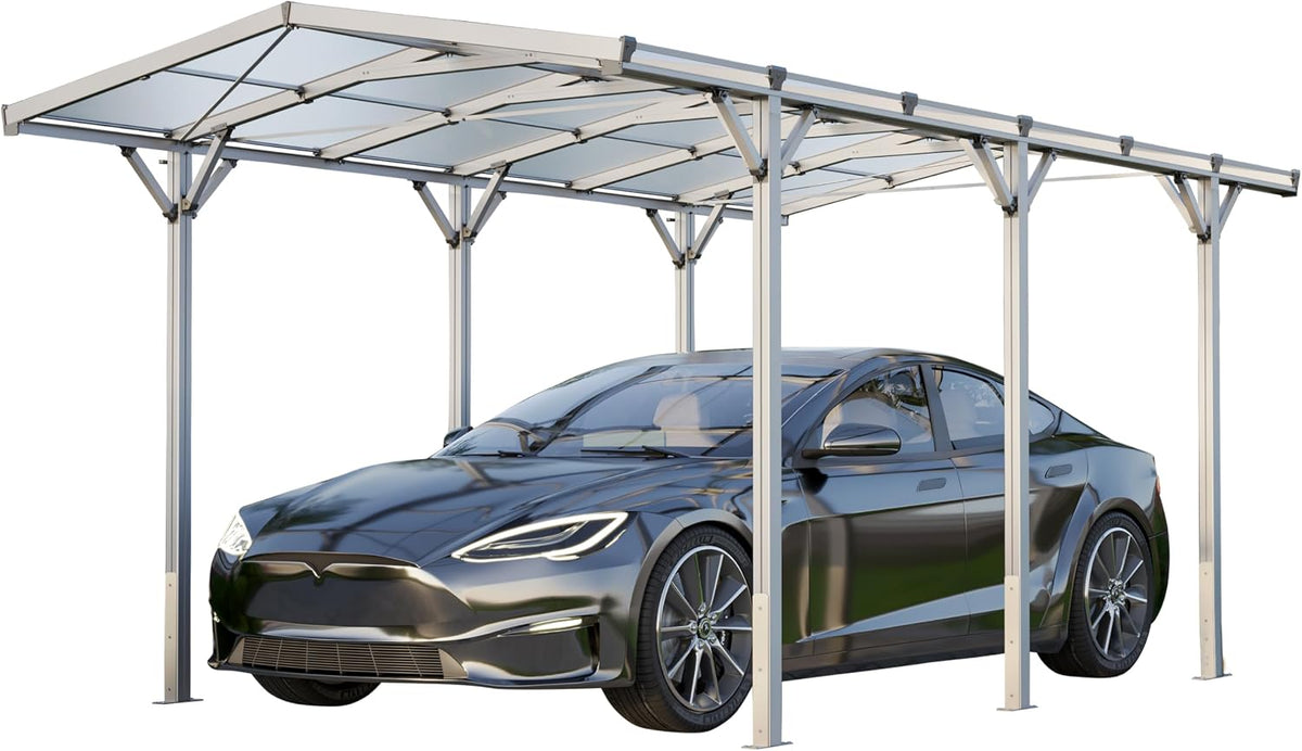 GFP Carports, 05m, Silber/Transparent, Carport 2, 85x5, Auto Unterstand Aluminium Einzelcarport Schutzdach PKW