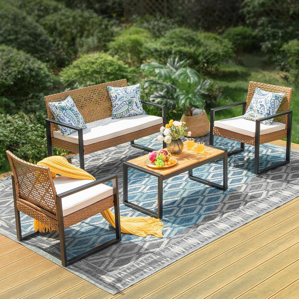 Gartenmöbel-Set MFSTUDIO, Braun/Beige, Polyrattan Gartenmöbel Set Balkonmöbel Outdoor Sitzgruppe