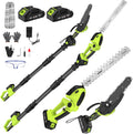 finade Heckenschere, 6 Zoll, Schwarz/Grün, Kettensäge und Akku Teleskop Combo, 4 in 1 Mini Kettensäge Elektrisch mit 2 * 4000 mAh Akku