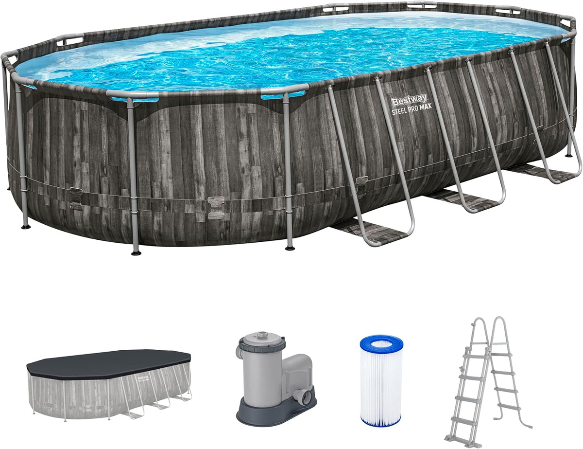 Bestway Pools & Schwimmbecken, 610 x 366 x 122 cm, 20.241 L, Holzoptik/Grau