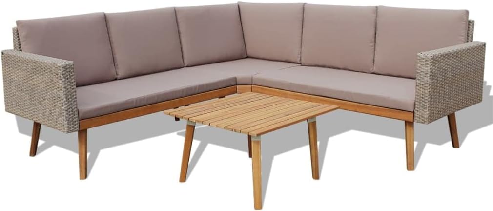 Sofa HFXHIJXQ, 193×193 cm, 6 cm, Grau/Braun, 4-TLG. Eck -Set grau Poly-Rattan wetterfest mit Kissen &