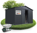 Juskys Gerätehaus, Dunkelgrau, Metall Geräteschuppen XL, wetterfest mit Fundamentrahmen, Schiebetür & abschließbar - für Garten & Aufbewahrung