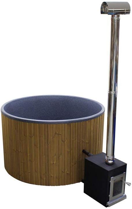 bambus-discount.com Kaminofen, 180 cm, Braun/Schwarz, Hot Tub Set montiert mit Holzofen und Polyethylen Wanne