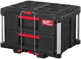 Milwaukee Elektrowerkzeug, Schwarz/Rot, PACKOUT Koffer mit 2 Schubladen Metalverstärkungen, Schwarz
