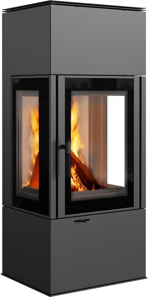 kratki Kaminofen, 150 mm, 8 kW, Schwarz, Thor View - BImSchV 2, 83% hermische Effizienz - mit gerader Verglasung