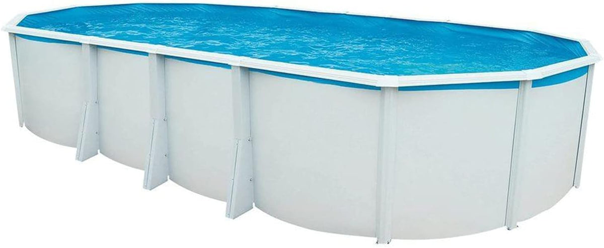 STEINBACH Stahlrahmenpool, 550 x 366 x 132 cm, 18.700 l, Weiß/Blau, Stahlwandpool Set Highline, 012620, Ovaler Pool in Weiß für bis zu Wasserinhalt