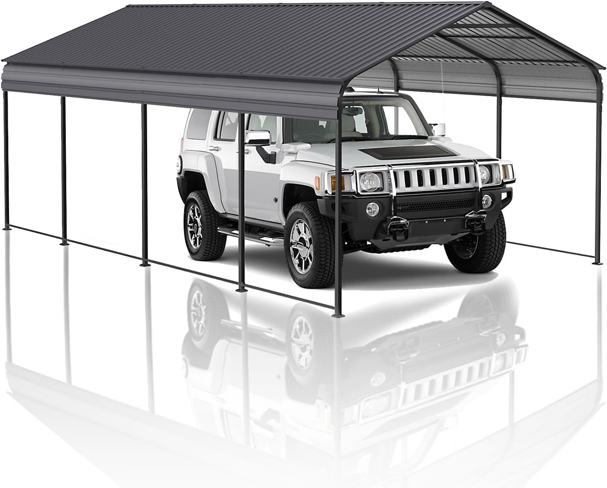 XINRISHENG Markise, 12' B x 20' T x 8,5' H, Metall, Schwarz/Grau, Großer Metall-Carport für den Außenbereich, Autozelt-Garagenunterstand