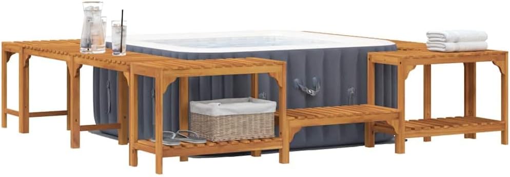 Tomostar Badewannen mit Sprudelfunktion, 250 x 250 cm, massives Akazienholz, Braun/Grau