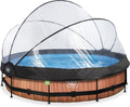 EXIT TOYS Stahlrahmenpool, 360x76 cm, Braun/Schwarz/Blau, Wood Poolabdeckung - Inklusive Filterpumpe mit Kartusche