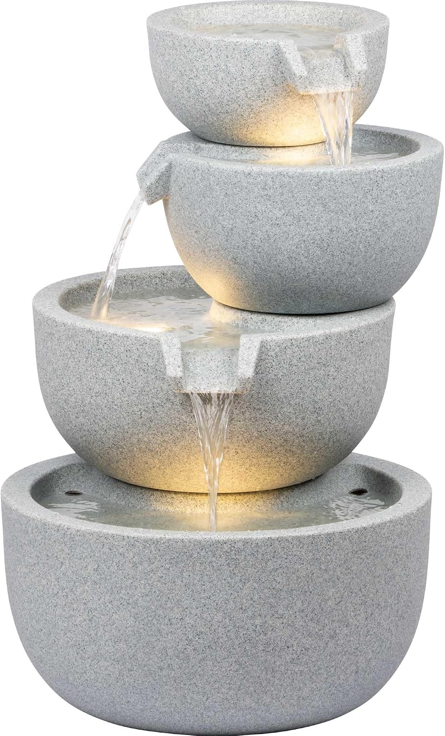 dobar Bodenspringbrunnen, 51 x 46,5 x 72,5 cm, Steingrau, ® Gartenbrunnen Rama mit LED-Beleuchtung - Springbrunnen