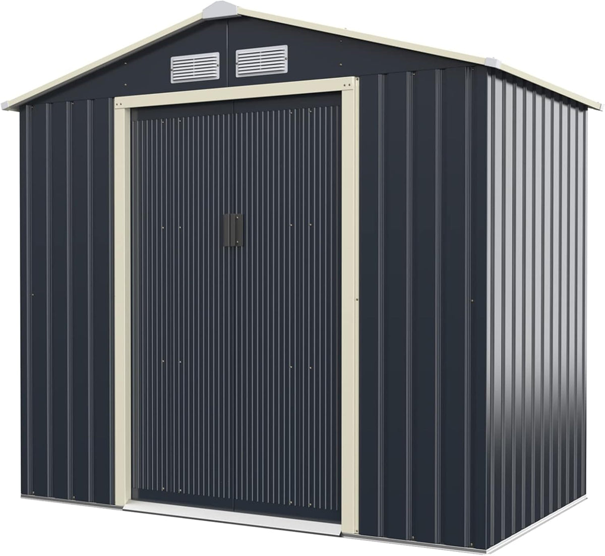 Gerätehaus GOPLUS, 213 x 127 x 195 cm, 2,37 m, 4,63 m, Dunkelgrau/Beige, Metall, ²/ ³, Geräteschuppen mit Schiebetür