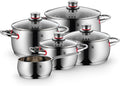 Topf-Set WMF Inspiration Induktion Kochtopf Set mit Glasdeckel Herd, Silber/Rot