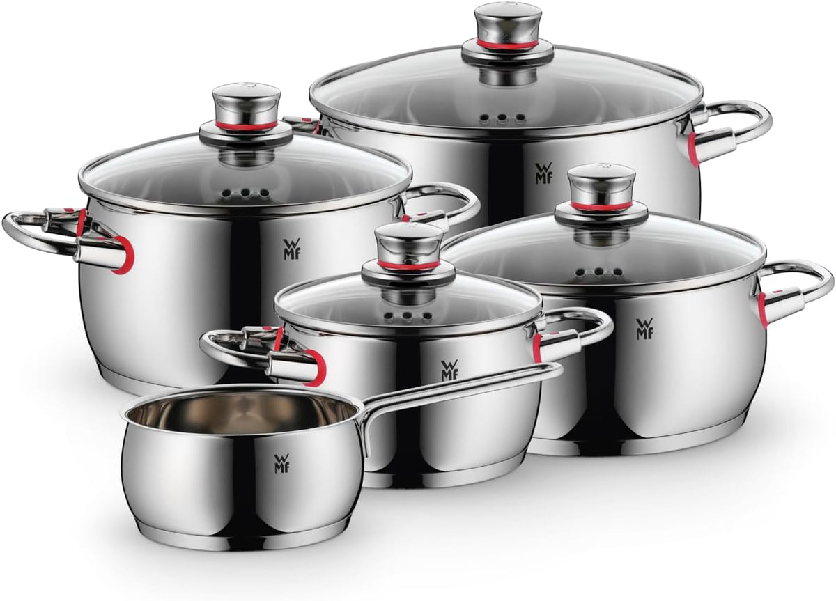 Topf-Set WMF Inspiration Induktion Kochtopf Set mit Glasdeckel Herd, Silber/Rot