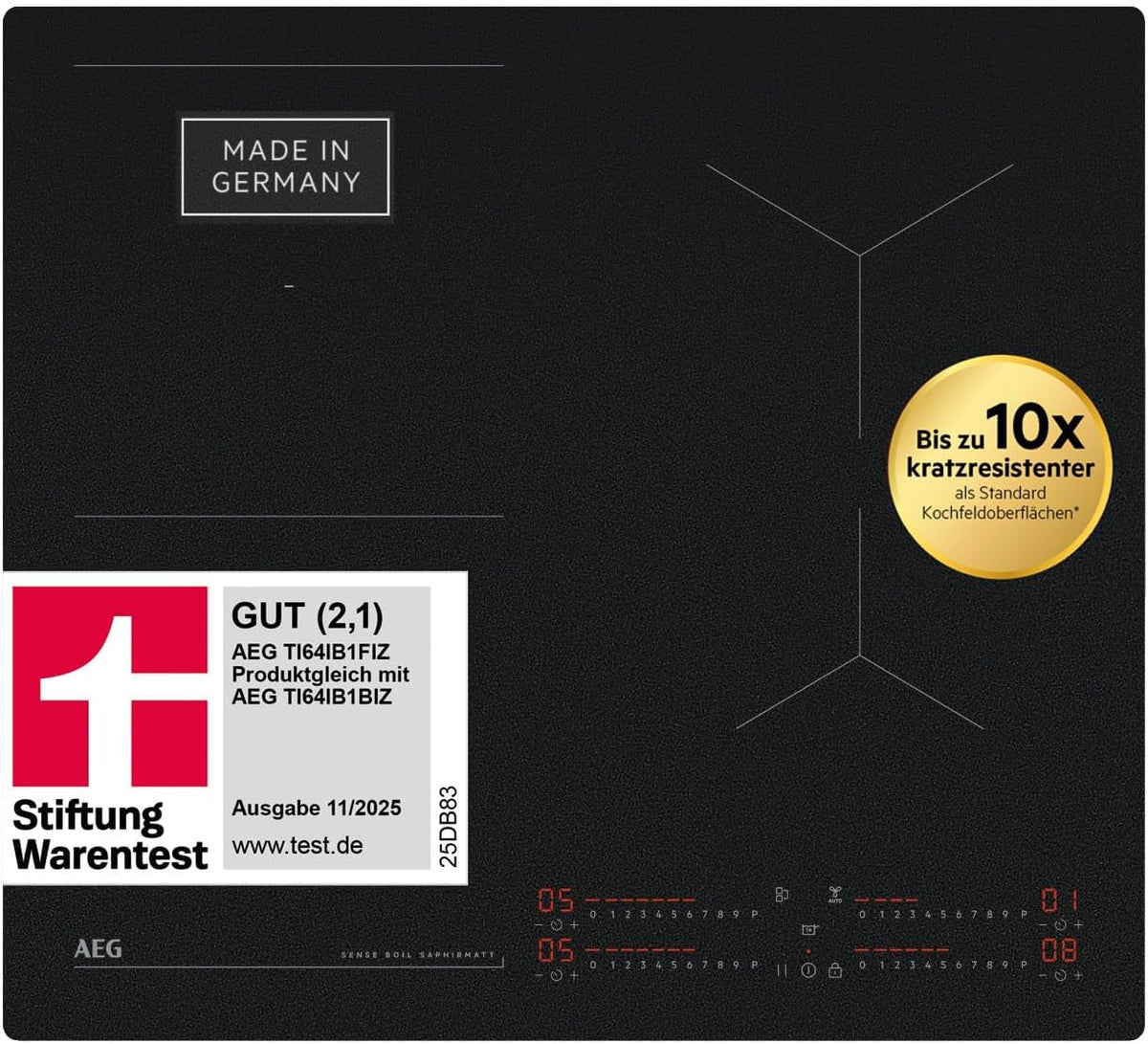 AEG Kochfeld, 60 cm, Schwarz, Induktions, Made in Germany, 4 Flex-Kochzonen mit Kratzresistenter SaphirMatt-Oberfläche